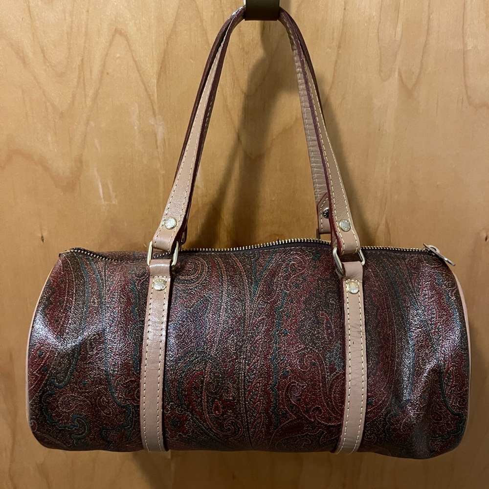 ETRO Milano Classic Paisley Prints Brown Leather Barrel Bag-Authentic